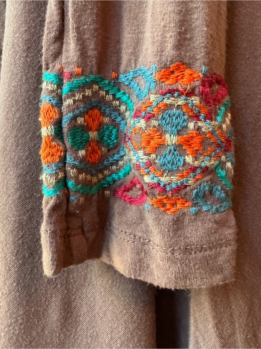 Stetson Brown Open-Front Cardigan with Turquoise & Orange Embroidery - Picture 6 of 8